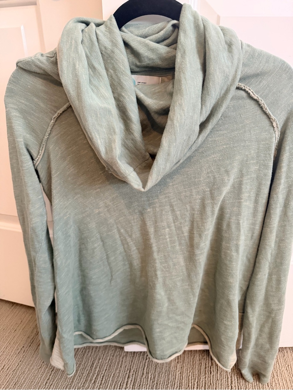 Free People Light Sage Cowl Neck Pullover